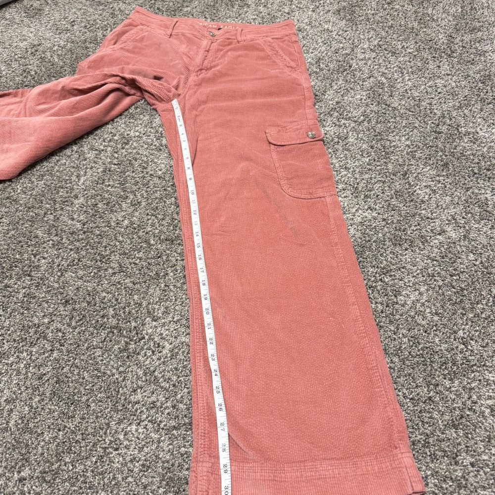 American Eagle Pink Corduroy Cargo Pants Super High Rise Baggy Wide Leg Size 10 - Picture 9 of 10